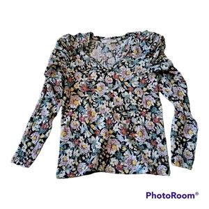 Loft floral shirred puff sleeve top size xs